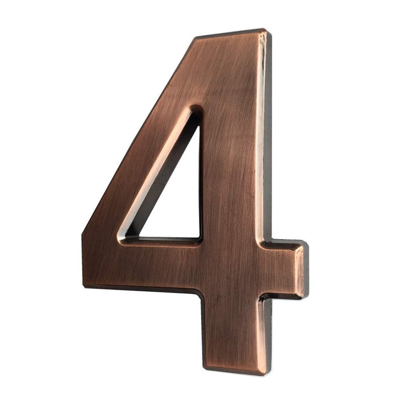 hopewan 4 Inch Mailbox Numbers 4, 3D Bronze House Number Stickers for Apartment, Home Room, Address Plaque, Metal Shining, by Hopewan. (4, Bronze) - Image 1
